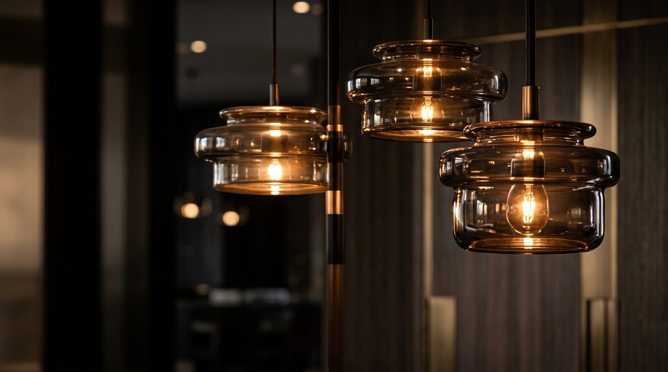 Warm smoked glass pendant lights